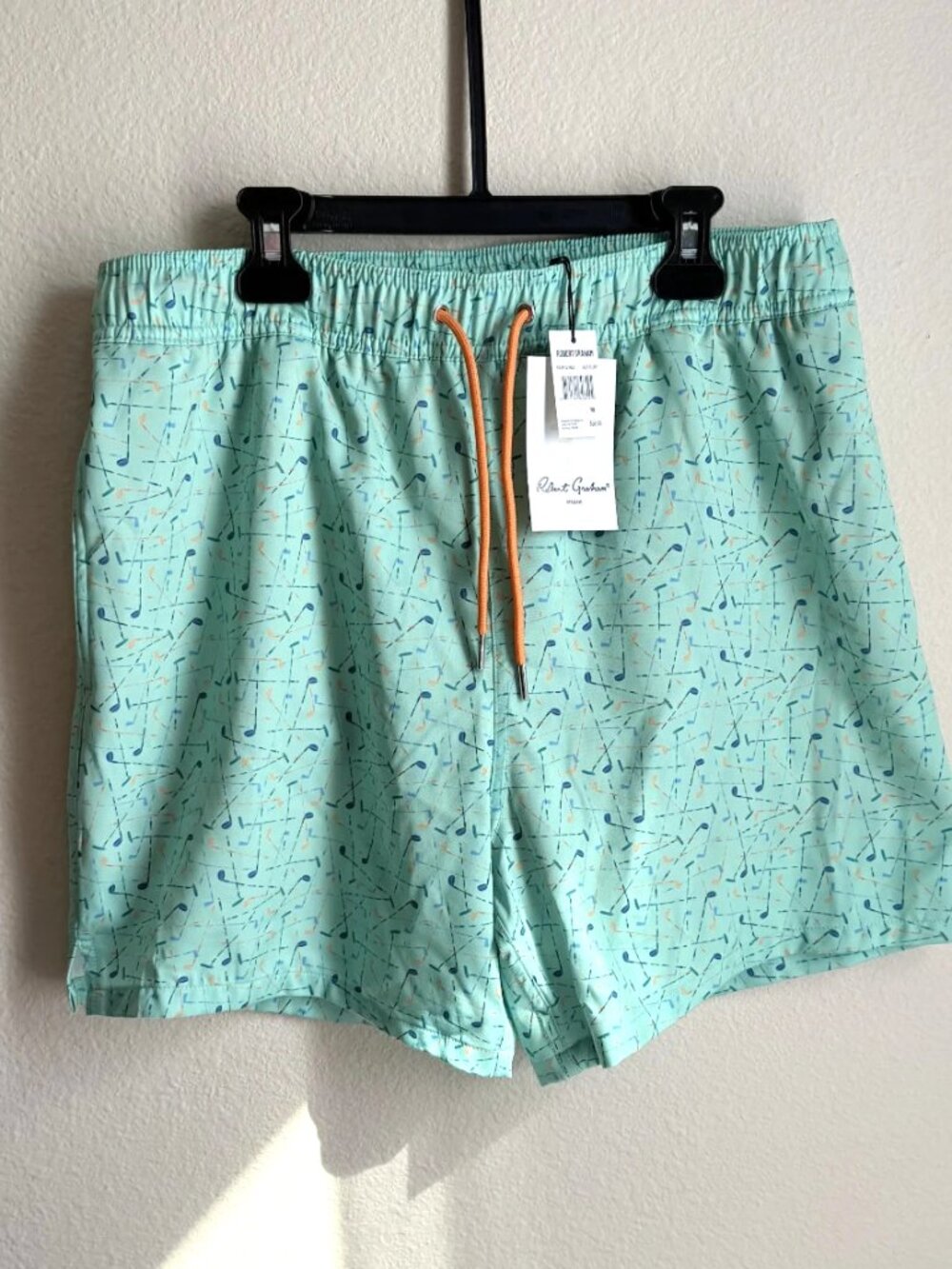Robert Graham Men's Golf Motif Swim Trunks Compression Liner Green Size M NWT